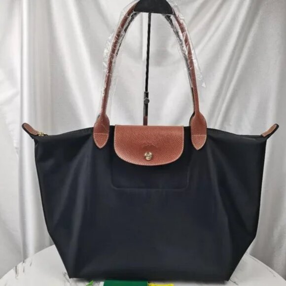 Longchamp Le Pliage Nylon Large Shoulder Bag Tote Travel Bag Black - Picture 1 of 7